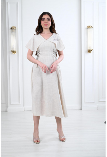 فستان نسائي ميدي بأربطة جانبية