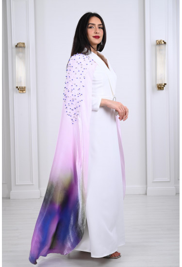 فستان أنيق بكاب طويل مطبوع فستان أنيق بكاب طويل مطبوع