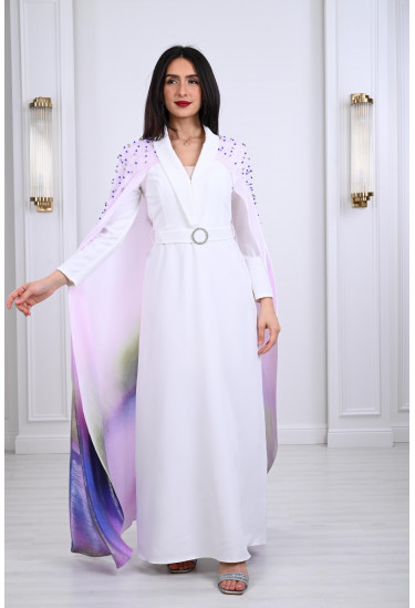 فستان أنيق بكاب طويل مطبوع فستان أنيق بكاب طويل مطبوع