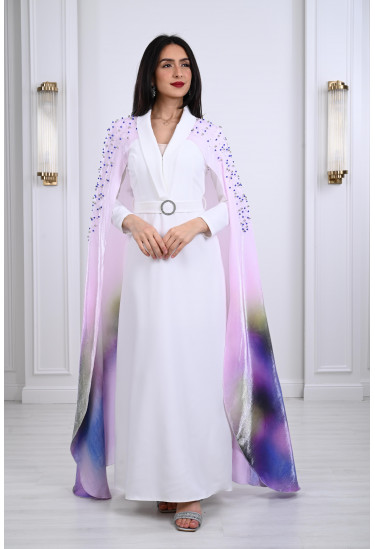 فستان أنيق بكاب طويل مطبوع فستان أنيق بكاب طويل مطبوع