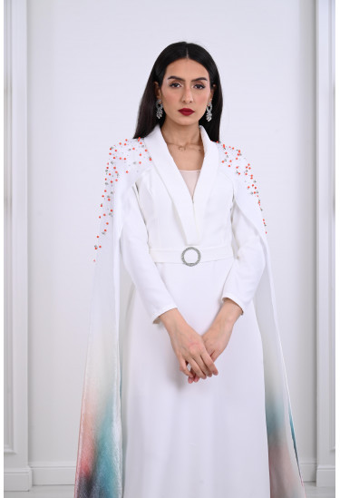 فستان أنيق بكاب طويل مطبوع فستان أنيق بكاب طويل مطبوع