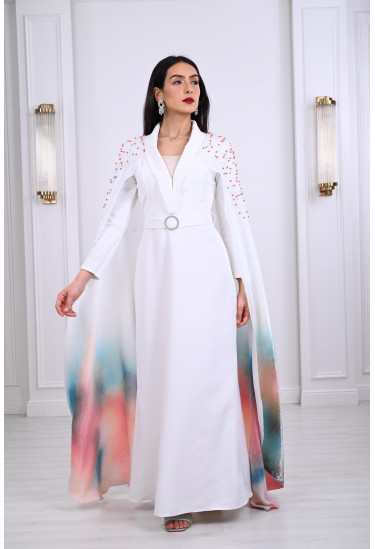 فستان أنيق بكاب طويل مطبوع فستان أنيق بكاب طويل مطبوع