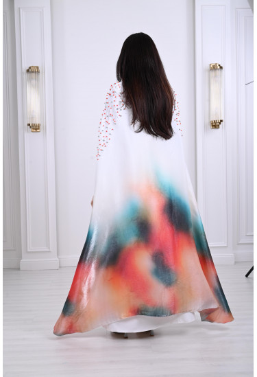 فستان أنيق بكاب طويل مطبوع فستان أنيق بكاب طويل مطبوع