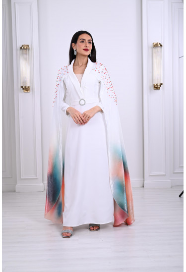 فستان أنيق بكاب طويل مطبوع فستان أنيق بكاب طويل مطبوع