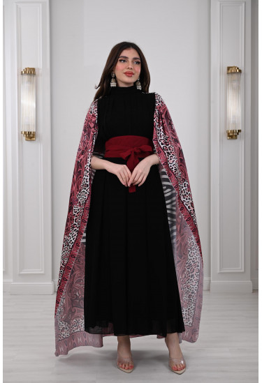 فستان طويل بكب منقوش