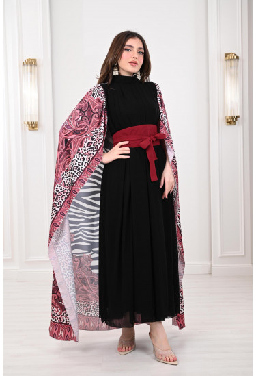 فستان طويل بكب منقوش