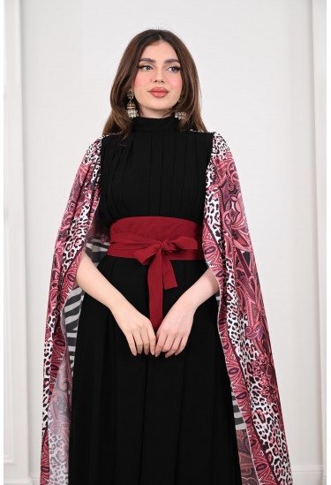 فستان طويل بكب منقوش