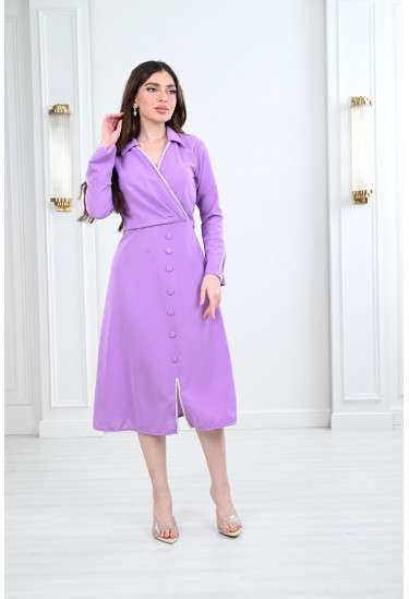 فستان ميدي نسائي بياقة كلاسيكية