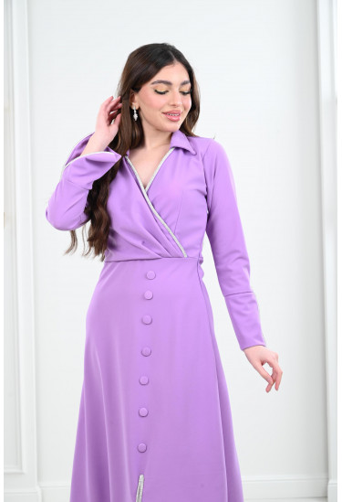 فستان ميدي نسائي بياقة كلاسيكية