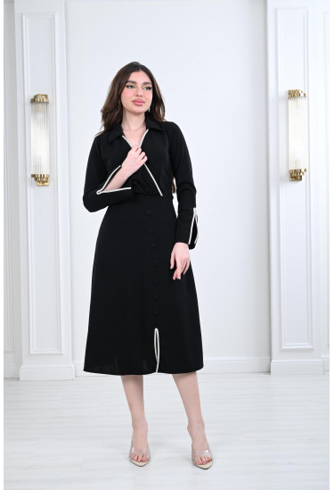 فستان ميدي نسائي بياقة كلاسيكية