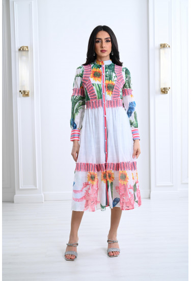 فستان ميدي بنقوشات من الزهور