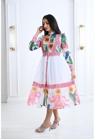 فستان ميدي بنقوشات من الزهور