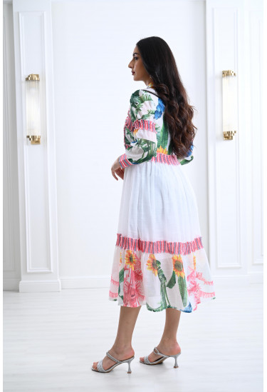 فستان ميدي بنقوشات من الزهور