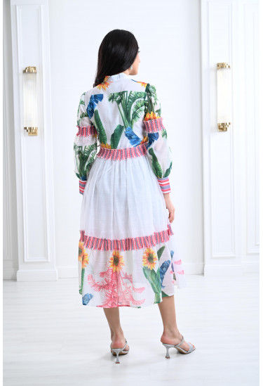 فستان ميدي بنقوشات من الزهور