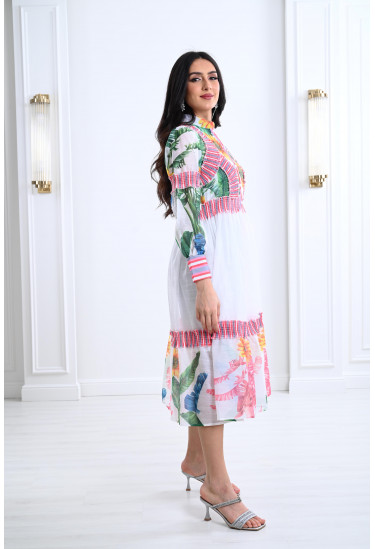 فستان ميدي بنقوشات من الزهور