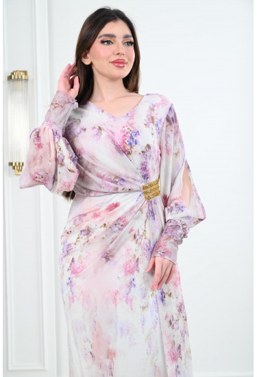 فستان طويل بكسرات درابية جانبية فستان طويل بكسرات درابية جانبية