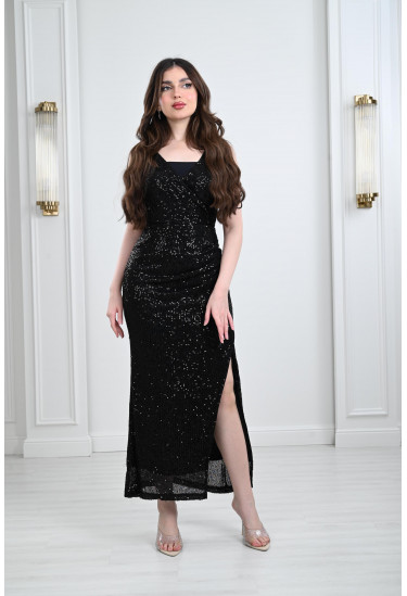 فستان مناسبات نسائي مزين بالترتر