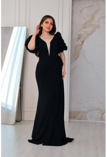 فستان سهرة نسائي بأكمام قصيرة