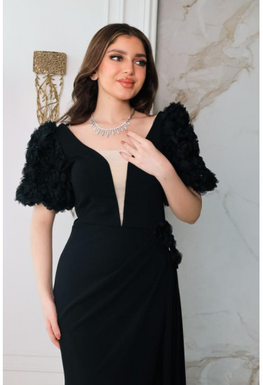 فستان سهرة نسائي بأكمام قصيرة