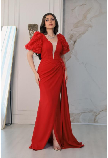 فستان سهرة نسائي بأكمام قصيرة