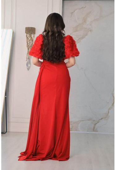 فستان سهرة نسائي بأكمام قصيرة