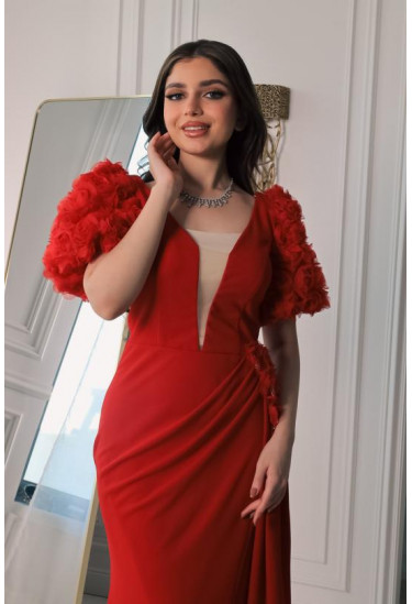 فستان سهرة نسائي بأكمام قصيرة