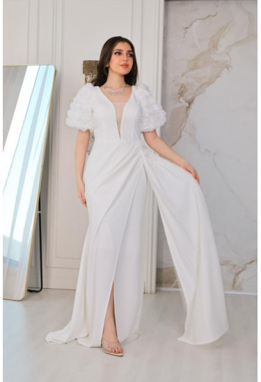 فستان سهرة نسائي بأكمام قصيرة