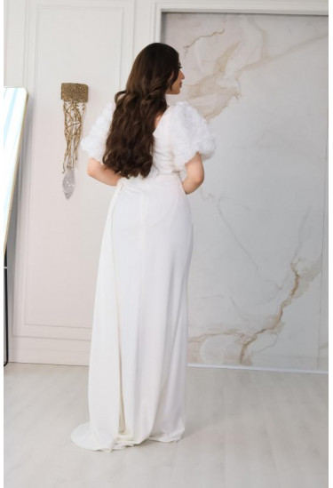 فستان سهرة نسائي بأكمام قصيرة