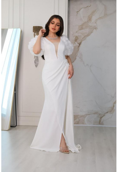 فستان سهرة نسائي بأكمام قصيرة