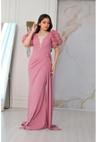 فستان سهرة نسائي بأكمام قصيرة