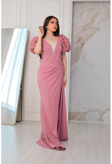 فستان سهرة نسائي بأكمام قصيرة