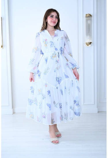 فستان مشجر تصميم ناعم ورومانسي 