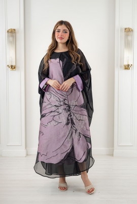 فستان فاخر بتصميم طبعات زهرية وأكمام واسعة